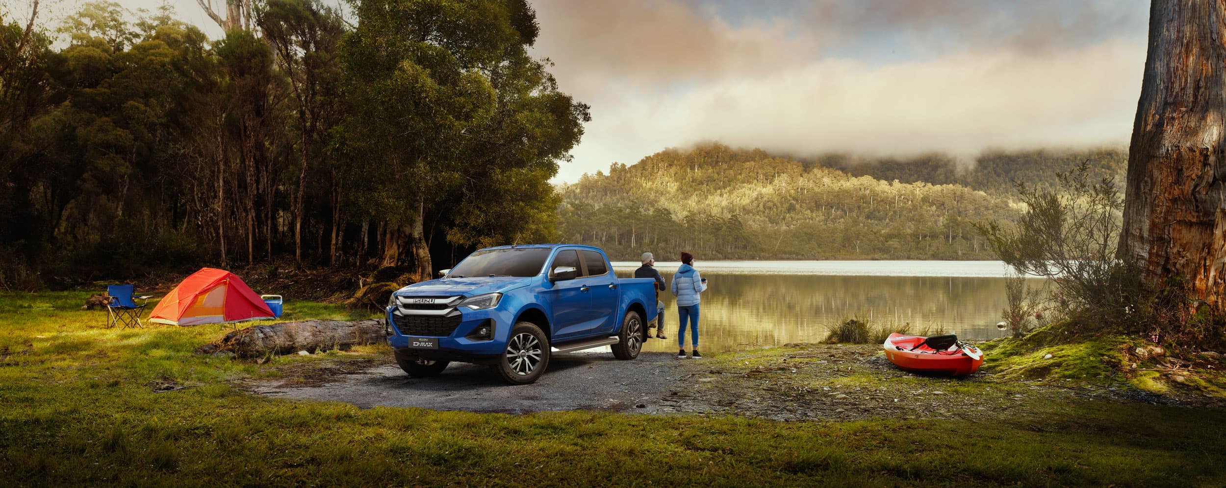 oblique right view while camping with people